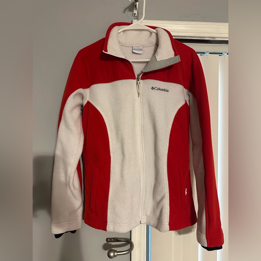 Columbia Red and White Full-Zip Fleece